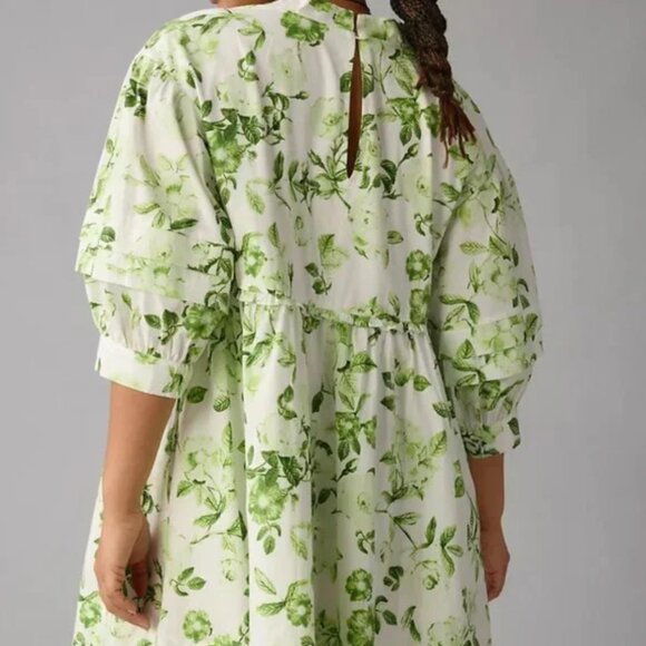 Anthropologie Maeve V-Neck Floral Puff Sleeve Mini Tunic Dress NWOT - Picture 2 of 12